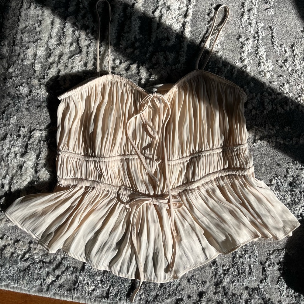 Rachel Zoe Cream Pleated Peplum Tie-Front Cami